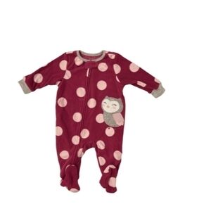 Carter's Burgundy and Pink Polka Dot Owl Footie